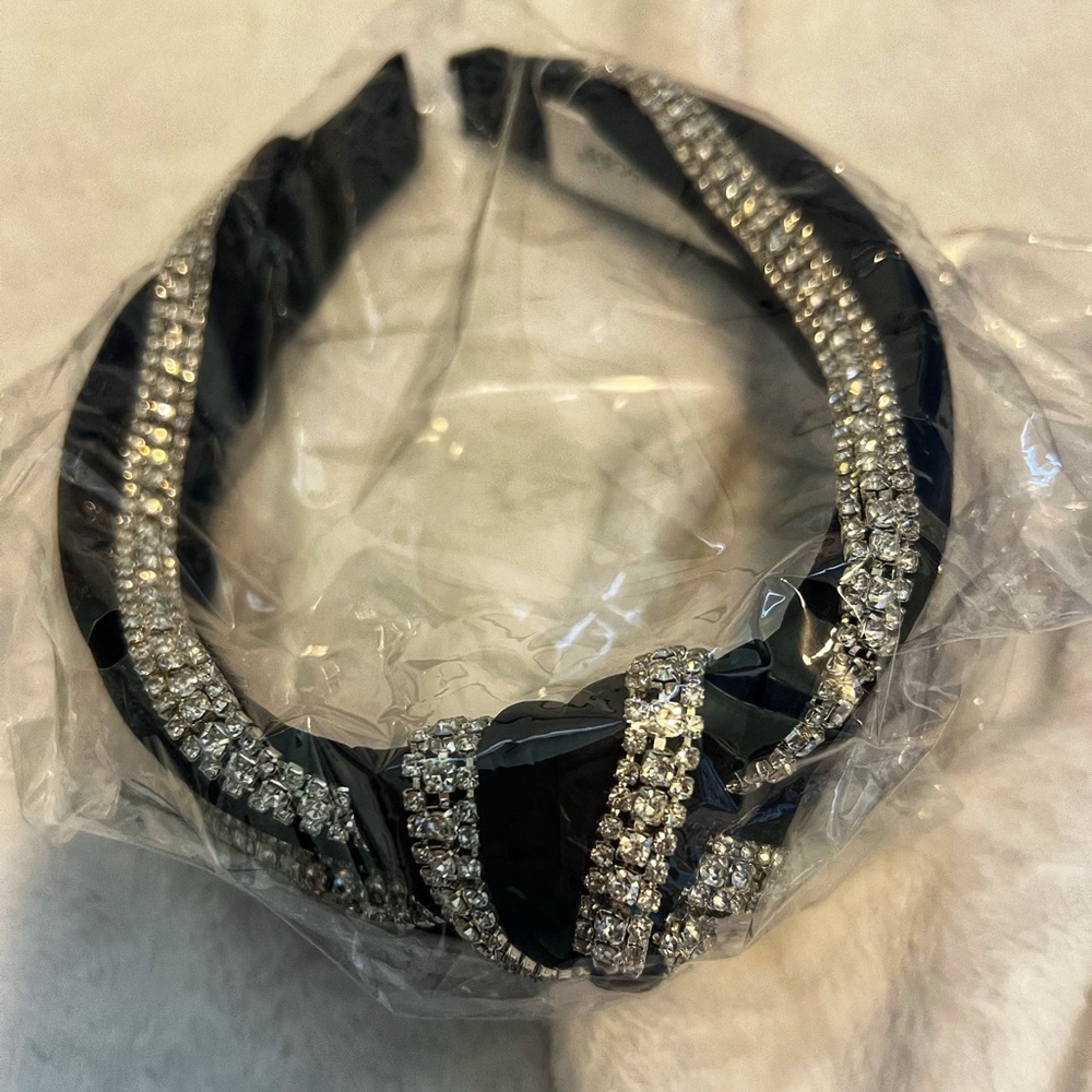 Francesca's Collections Black and Silver Rhinestone Headband